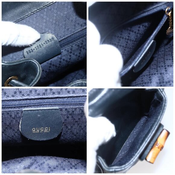 GUCCI Bamboo Backpack Leather Black Gold 003 1956 0030 Auth ka167